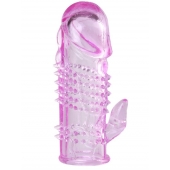 Розовая  гелевая насадка с клиторальным отростком - 13,5 см. - Toyfa Basic - в Жуковском купить с доставкой