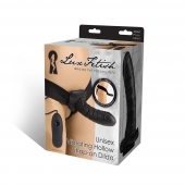 Чёрный полый страпон с вибрацией Unisex Vibrating Hollow Strap-On - 14 см. - Lux Fetish - купить с доставкой в Жуковском