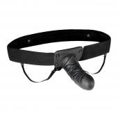 Чёрный полый страпон с вибрацией Unisex Vibrating Hollow Strap-On - 14 см. - Lux Fetish - купить с доставкой в Жуковском