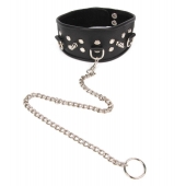 Черный ошейник с шипами и металлическим поводком-цепочкой - Notabu - купить с доставкой в Жуковском