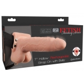Телесный перезаряжаемый вибрострапон 7  Hollow Rechargeable Strap-on with Balls - 20,3 см. - Pipedream - купить с доставкой в Жуковском