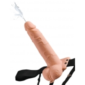 Телесный полый страпон с имитацией эякуляции 7.5  Hollow Squirting Strap-On with Balls Flesh - 21,6 см. - Pipedream - купить с доставкой в Жуковском