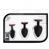 Набор черных анальных пробок с красным кристаллом-сердечком Bling Plugs Training Kit - Blush Novelties - купить с доставкой в Жуковском