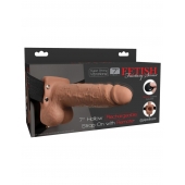 Кофейный перезаряжаемый вибрострапон 7  Hollow Rechargeable Strap-on with Balls - 20,3 см. - Pipedream - купить с доставкой в Жуковском