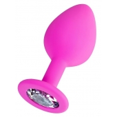 Розовая анальная втулка Brilliant с прозрачным кристаллом - 8 см. - ToyFa - купить с доставкой в Жуковском