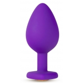 Фиолетовая анальная пробка Bling Plug Medium с золотистым стразом - 8,3 см. - Blush Novelties - купить с доставкой в Жуковском