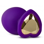Фиолетовая анальная пробка Bling Plug Large с золотистым стразом - 9,5 см. - Blush Novelties - купить с доставкой в Жуковском