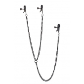 Черные зажимы на соски и клитор на цепочке DELUXE NIPPLE   CLIT CLAMPS - Dream Toys - купить с доставкой в Жуковском