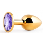 Золотистая анальная пробка с фиолетовым стразом - 7,2 см. - Anal Jewelry Plug - купить с доставкой в Жуковском