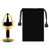 Золотистая анальная пробка с голубым стразом - 7,2 см. - Anal Jewelry Plug - купить с доставкой в Жуковском