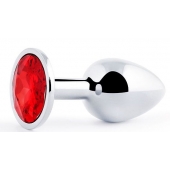 Серебристая анальная пробка с красным стразом - 7,2 см. - Anal Jewelry Plug - купить с доставкой в Жуковском