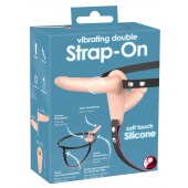 Телесный двойной вибрострапон с вибрацией Vibrating Double Strap-On - 15 см. - Orion - купить с доставкой в Жуковском