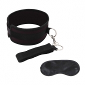 Черный ошейник с длинным поводком Collar and Leash Set - Lux Fetish - купить с доставкой в Жуковском