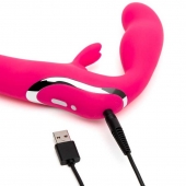 Ярко-розовый безремневой страпон Rechargeable Vibrating Strapless Strap-On - Happy Rabbit - купить с доставкой в Жуковском