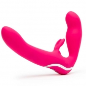 Ярко-розовый безремневой страпон Rechargeable Vibrating Strapless Strap-On - Happy Rabbit - купить с доставкой в Жуковском