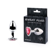 Серебристая анальная пробка с малиновым кристаллом-сердечком - 7 см. - Anal Jewelry Plug - купить с доставкой в Жуковском
