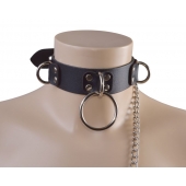 Черный кожаный ошейник Big Ring - Sitabella - купить с доставкой в Жуковском