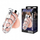 Серебристая металлическая клетка для члена с замком Enslave Cock Cage - BlueLine - купить с доставкой в Жуковском