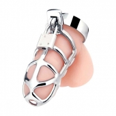 Серебристая металлическая клетка для члена с замком Enslave Cock Cage - BlueLine - купить с доставкой в Жуковском