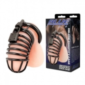 Черная металлическая клетка с замком Deluxe Chastity Cage - BlueLine - купить с доставкой в Жуковском