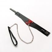 Черный широкий ошейник с красным декором и поводком - Crazy Handmade - купить с доставкой в Жуковском