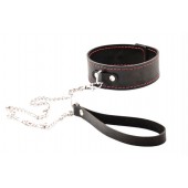 Черный широкий ошейник с красной строчкой и поводком - Crazy Handmade - купить с доставкой в Жуковском