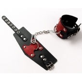 Черные кожаные оковы с красными вставками - Crazy Handmade - купить с доставкой в Жуковском