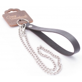 Серебристый металлический поводок с кожаной черной ручкой - 80 см. - Crazy Handmade - купить с доставкой в Жуковском
