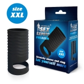 Черная открытая насадка на пенис с кольцом для мошонки XXL-size - 9,4 см. - Sex Expert - в Жуковском купить с доставкой
