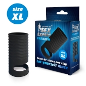 Черная открытая насадка на пенис с кольцом для мошонки XL-size - 8,9 см. - Sex Expert - в Жуковском купить с доставкой