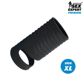 Черная открытая насадка на пенис с кольцом для мошонки XL-size - 8,9 см. - Sex Expert - в Жуковском купить с доставкой