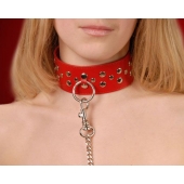 Красный кожаный ошейник с карабином и поводком - Sitabella - купить с доставкой в Жуковском