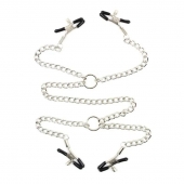 Серебристые зажимы для сосков и половых губ на тонкой цепочке - Notabu - купить с доставкой в Жуковском