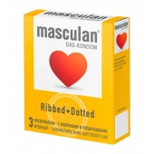 Презервативы с колечками и пупырышками Masculan Ribbed+Dotted - 3 шт. - Masculan - купить с доставкой в Жуковском