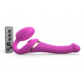 Ярко-розовый безремневой страпон Multi Orgasm Size S с клиторальной стимуляцией - Strap-on-me - купить с доставкой в Жуковском