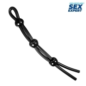 Черное силиконовое лассо с тремя шариками для утяжки - Sex Expert - в Жуковском купить с доставкой