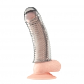Текстурированная насадка на пенис Clear Textured Penis Enhancing Sleeve Extension - 16,5 см. - BlueLine - в Жуковском купить с доставкой