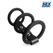 Черное тройное эрекционное кольцо с ремешком - Sex Expert - в Жуковском купить с доставкой