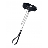 Черный кожаный ошейник-воротник с поводком - Pecado - купить с доставкой в Жуковском