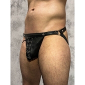 Кожаные мужские трусы-джоки со шнуровкой - БДСМ Арсенал купить с доставкой