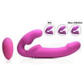 Розовый безремневой страпон с вибрацией и функцией расширения Inflatable Ergo-Fit Strapless Strap-On - XR Brands - купить с доставкой в Жуковском