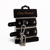 Черные скругленные наручники с мягкой бежевой подкладкой - Crazy Handmade - купить с доставкой в Жуковском