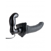 Черный страпон с вагинальной пробкой Deluxe Vibrating Penetrix Strap-On - 19 см. - Pipedream - купить с доставкой в Жуковском