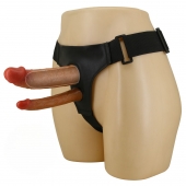 Темно-бежевый фаллопротез для двойного проникновения - 17,5 см. - Baile - купить с доставкой в Жуковском