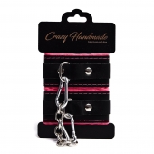 Черно-розовые скругленные наручники с мягкой подкладкой - Crazy Handmade - купить с доставкой в Жуковском