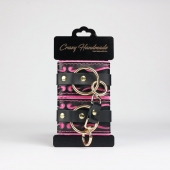 Черные кожаные наручники с розовой строчкой - Crazy Handmade - купить с доставкой в Жуковском