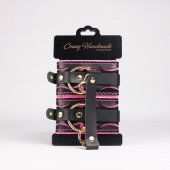 Черные кожаные оковы с розовой строчкой - Crazy Handmade - купить с доставкой в Жуковском