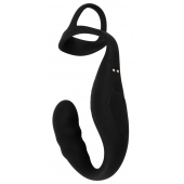 Черное эрекционное кольцо со стимуляцией промежности и анальной пробкой Cock Ring with RC Prostate Plug - Orion - в Жуковском купить с доставкой