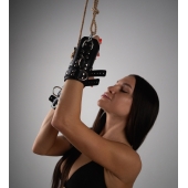 Черные высокие кожаные наручники для подвешивания - Crazy Handmade - купить с доставкой в Жуковском