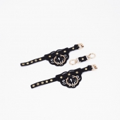 Черные кожаные наручники с клепками, кольцами и золотистой фурнитурой - Crazy Handmade - купить с доставкой в Жуковском